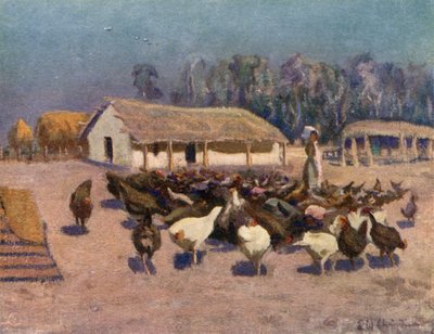 Un día de verano en una granja de pollos de Ernest William Christmas